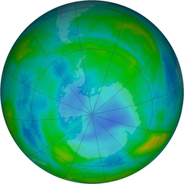 Antarctic ozone map for 28 June 2003